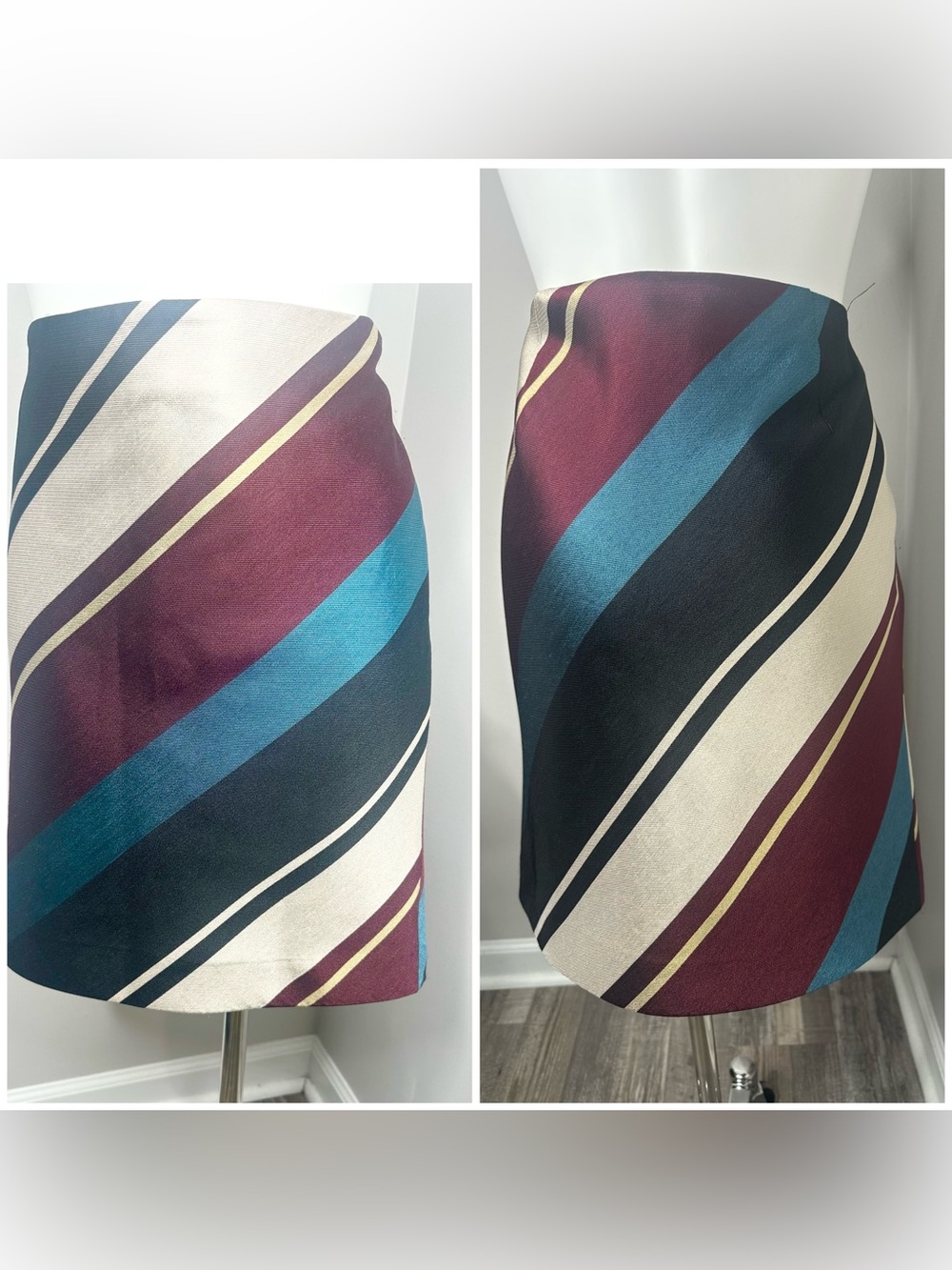Ann Taylor Striped Mini Skirt in Burgundy, Teal, Cream & Black- 8